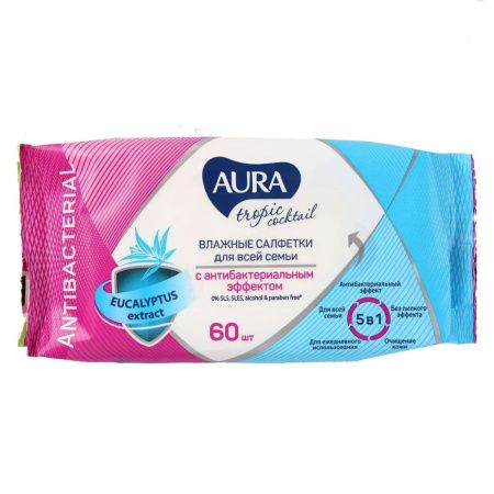 Aura Tropic Coctail Влажные салфетки с Антибактериальным эффектом 60шт