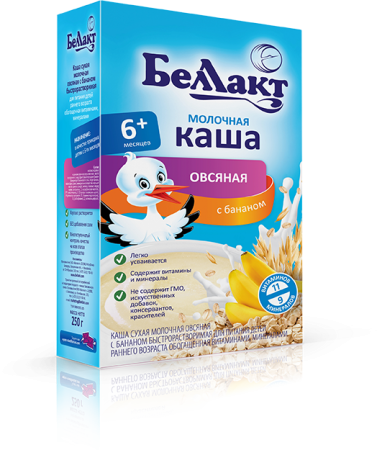 БЕЛЛАКТ Каша Овсяная с Бананом с Молоком на Зерно-Молочной Основе с Витаминами и Минер. {с 6 мес} 250г