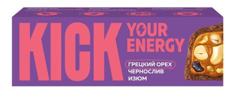 KICK YOUR ENERGY Батончик с Изюмом и Черносливом в Карамельном Шоколаде 45гр