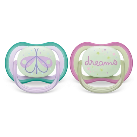 Avent Пустышка силиконовая ночная Ultra Air (Мотылёк) 0-6мес 2шт Avent Пустышка силиконовая ночная Ultra Air (Мотылёк) 0-6мес 2шт