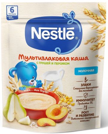 NESTLE Каша Молочная Мультизлаковая с Грушей и Персиком Биф {с 6 мес} Doy Pack 200г.